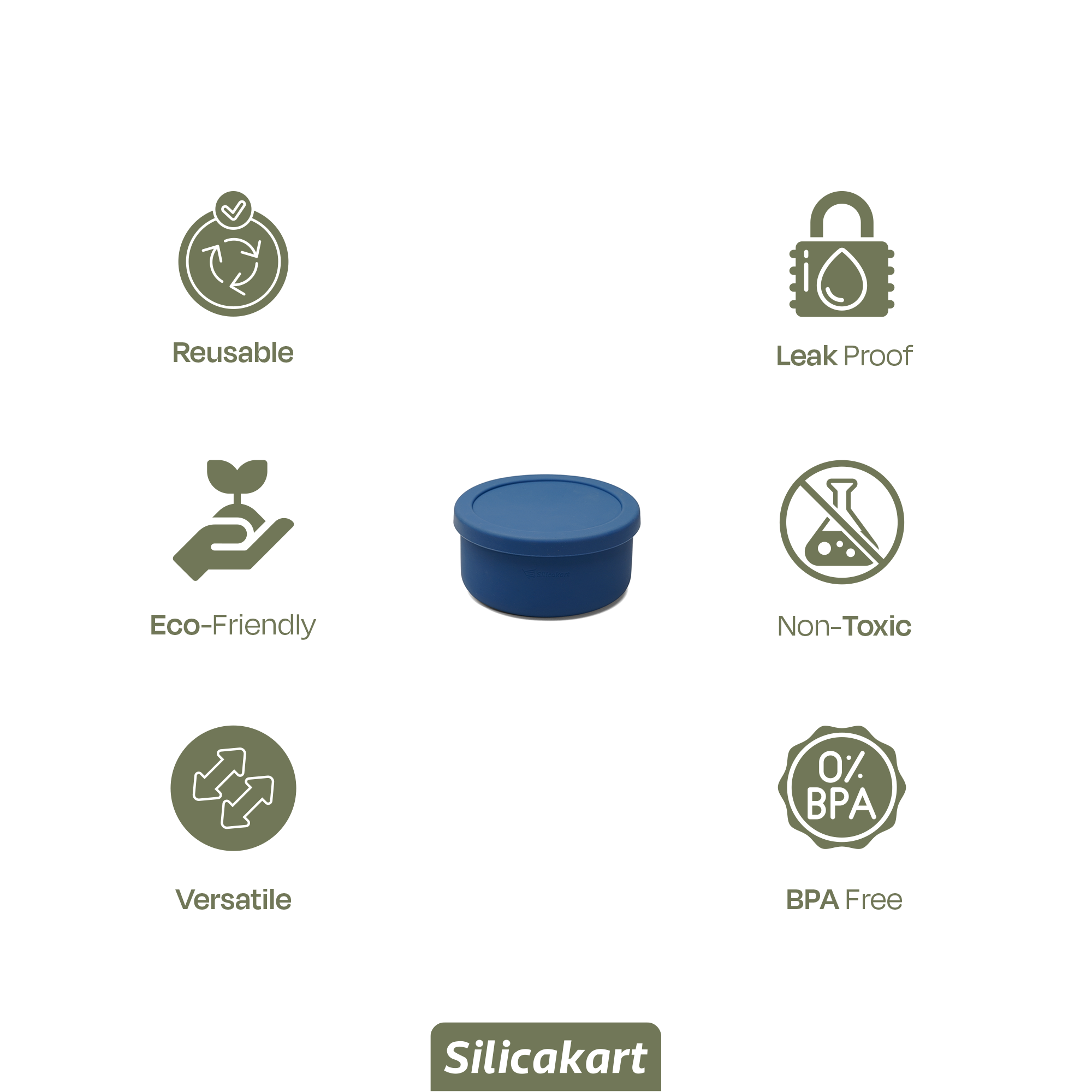 Silicakart Silicone Bento Boxes Medium-Blue (Round)