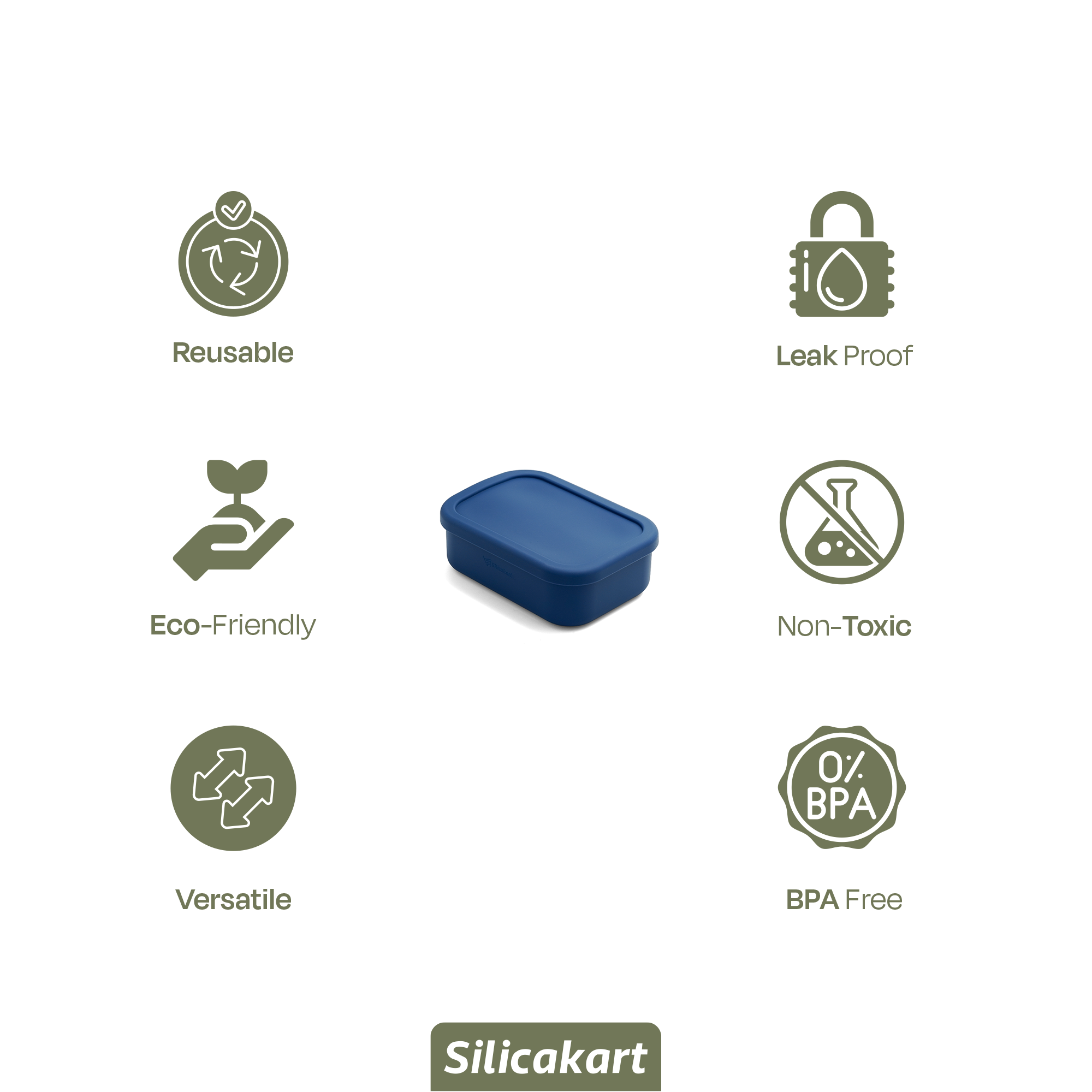 Silicakart Silicone Bento Boxes Medium-Blue (Rectangle)