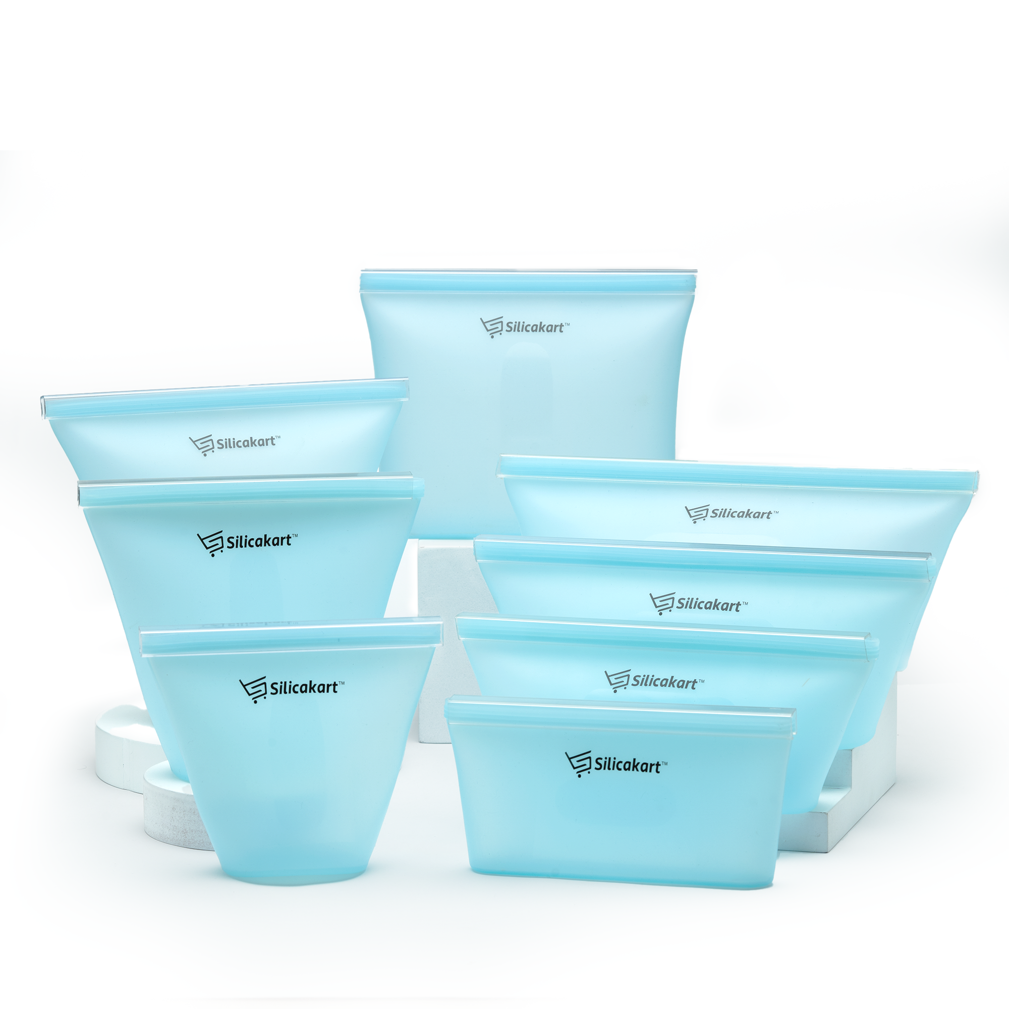 Silicakart Silicone Zip-bag  | Set of 8 (Blue)