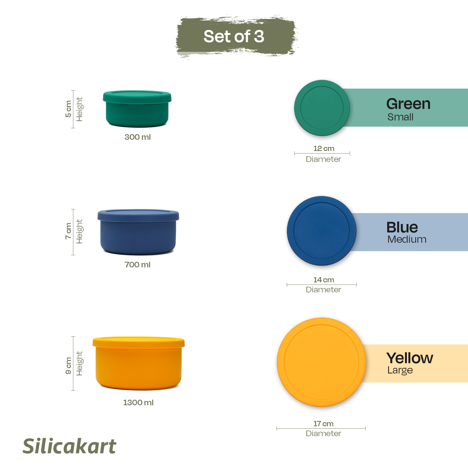 Silicakart Silicone Bento Boxes Set of 3 (Round)