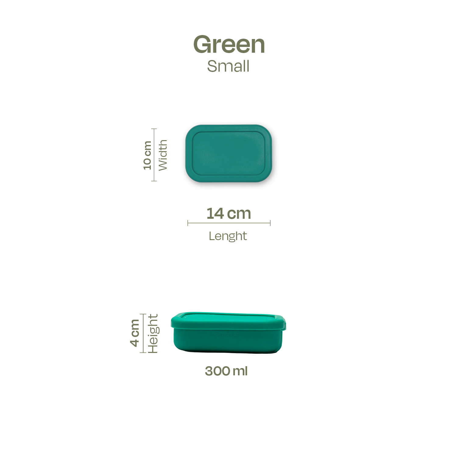 Silicakart Silicone Bento Boxes Small-Green (Rectangle)