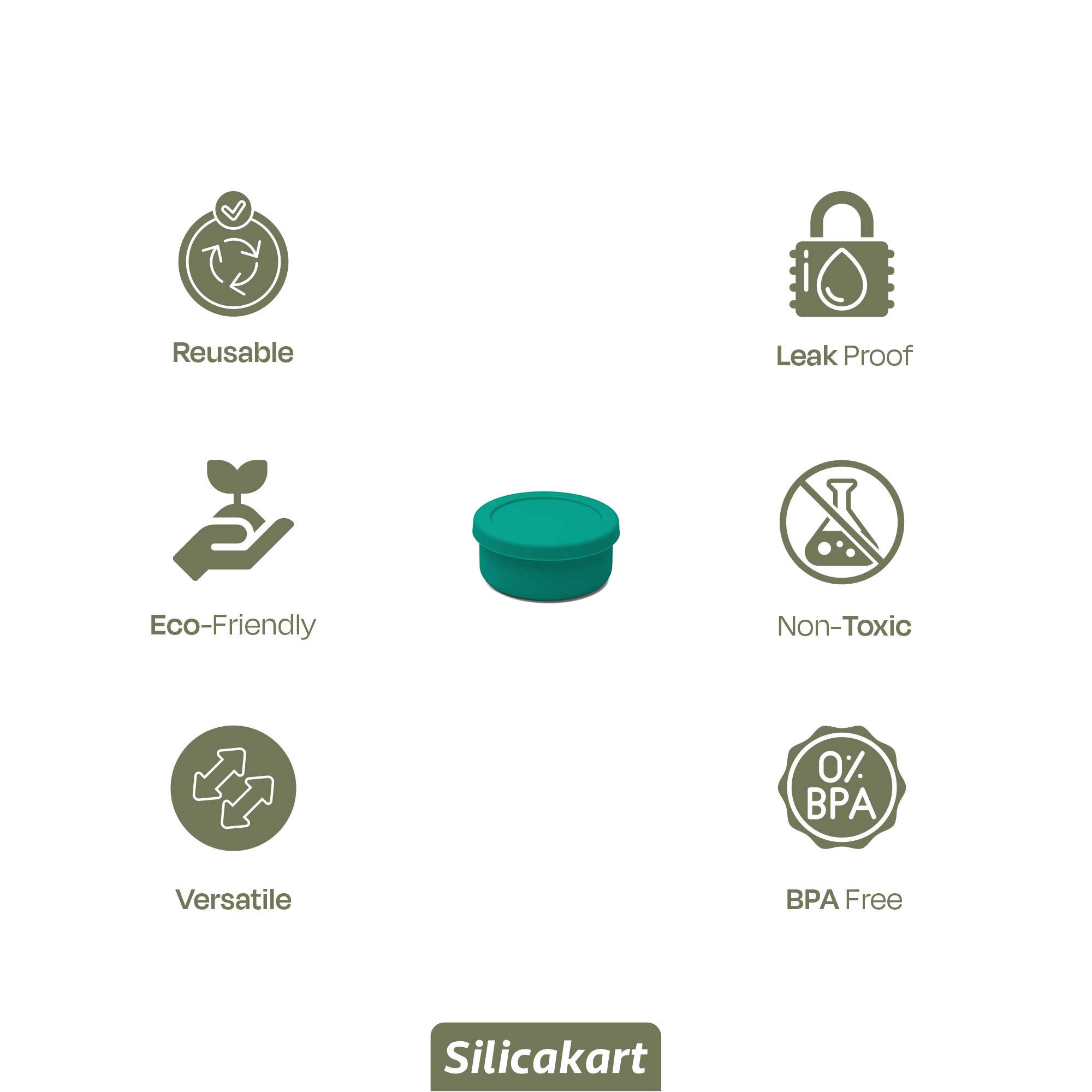 Silicakart Silicone Bento Boxes Small-Green (Round)