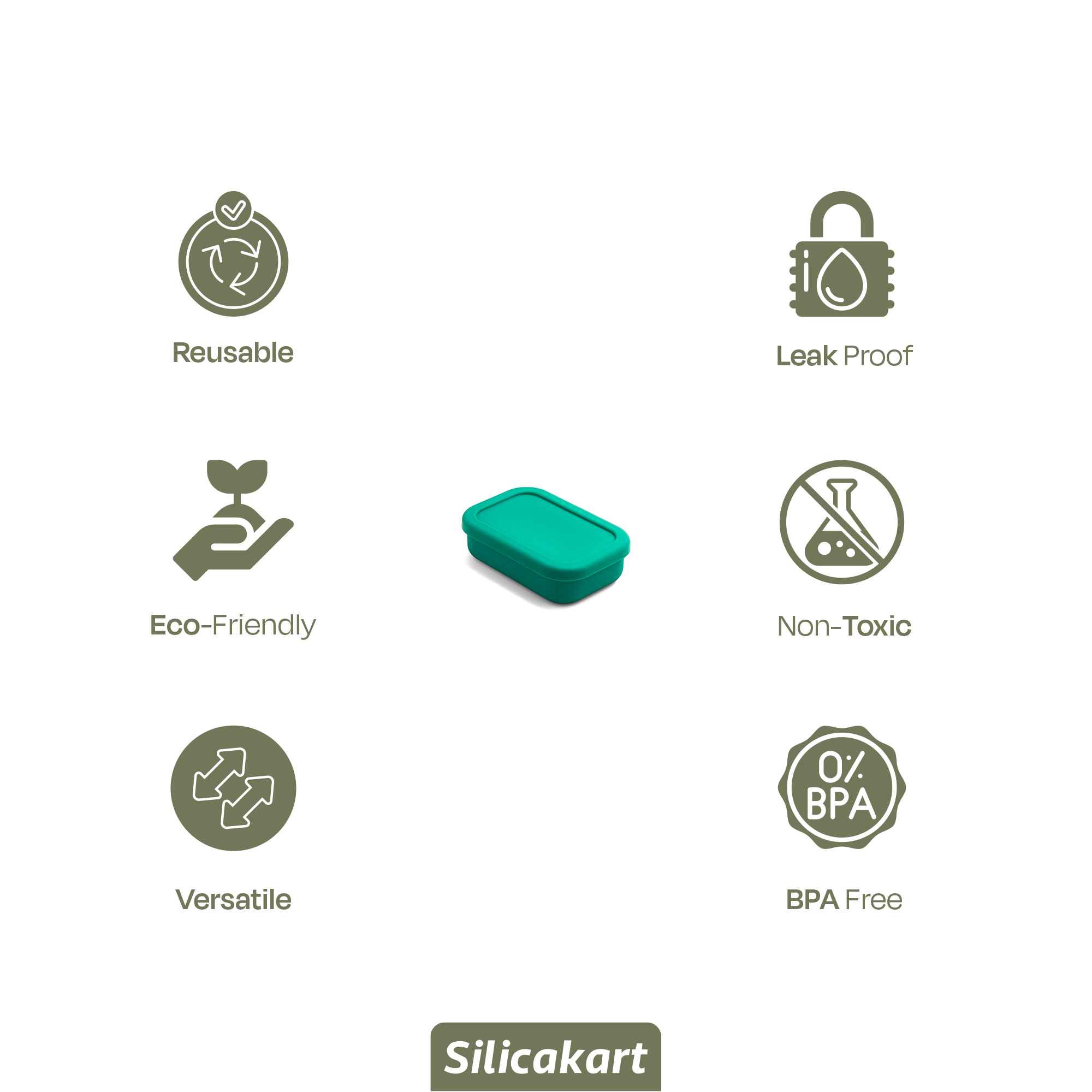 Silicakart Silicone Bento Boxes Small-Green (Rectangle)