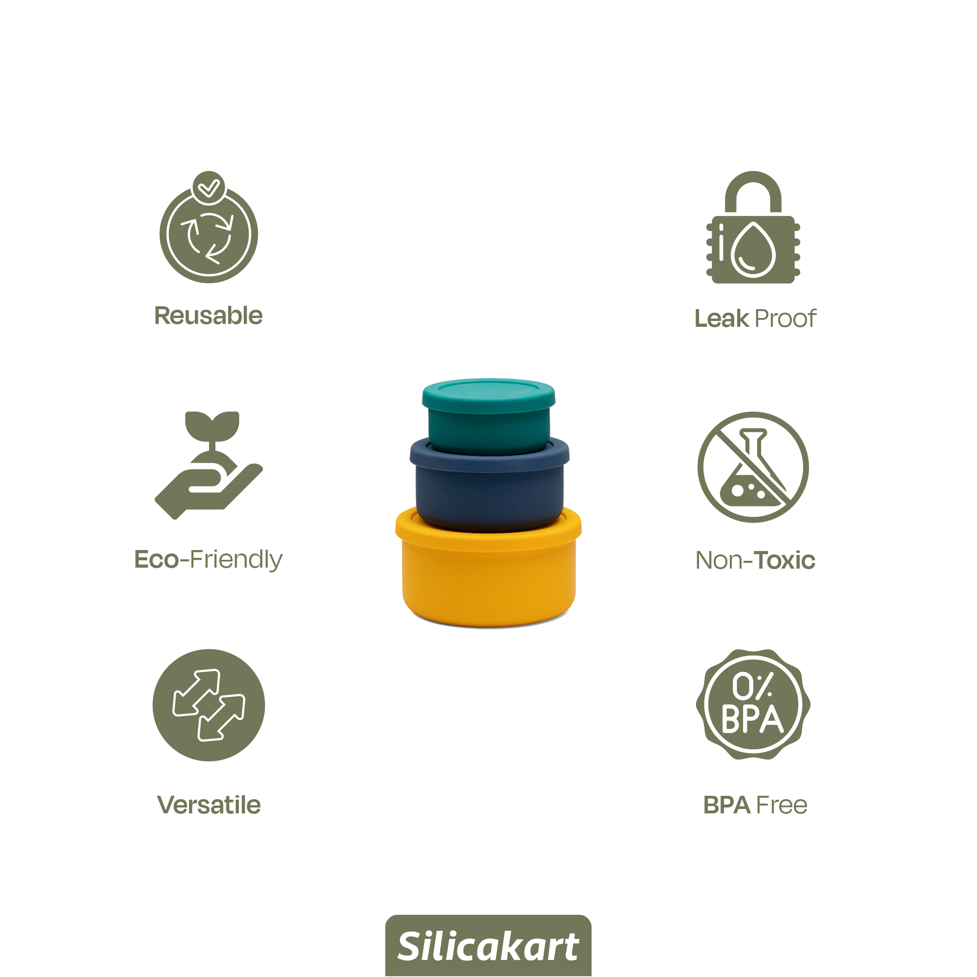 Silicakart Silicone Bento Boxes Set of 3 (Round)