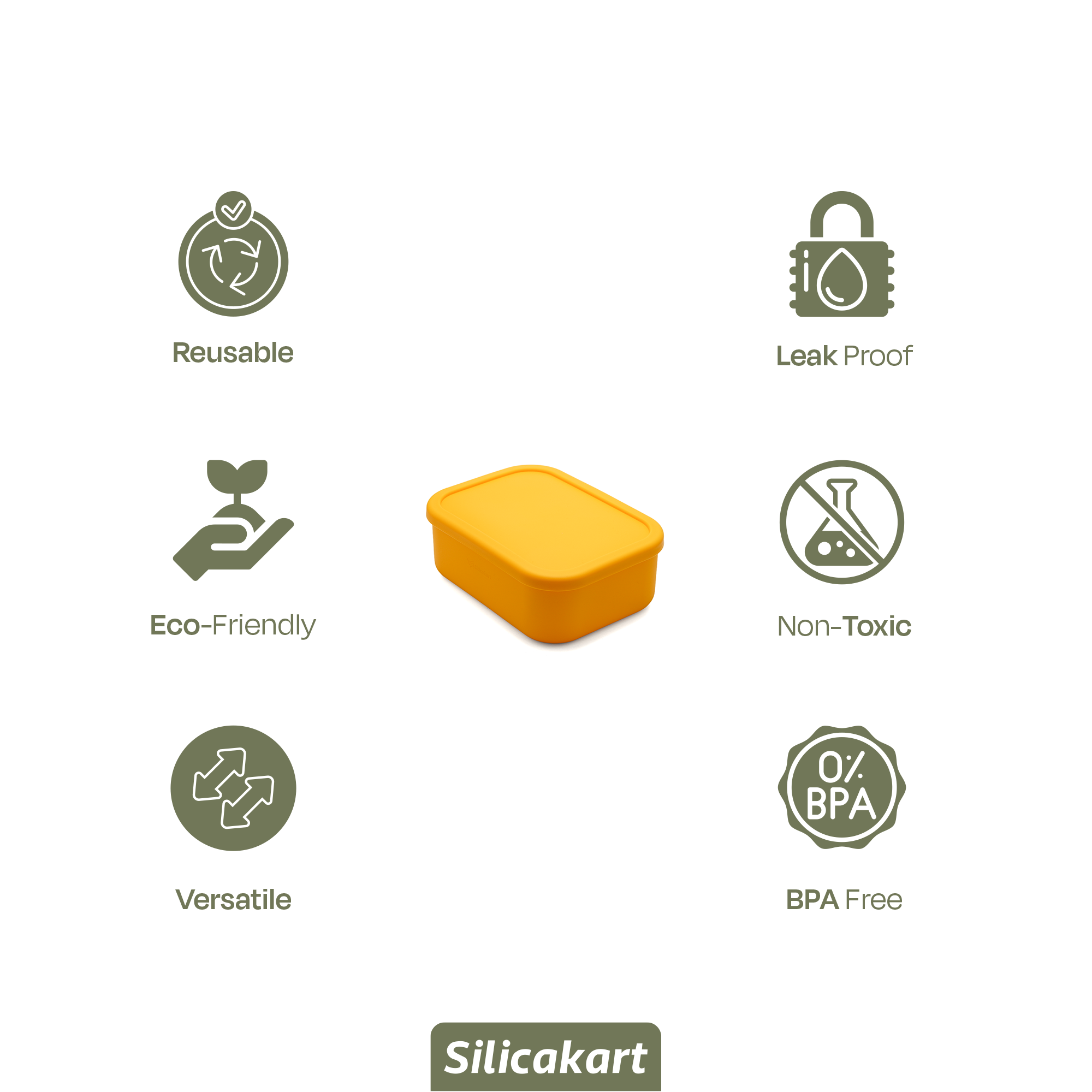 Silicakart Silicone Bento Boxes Large-Yellow (Rectangle)