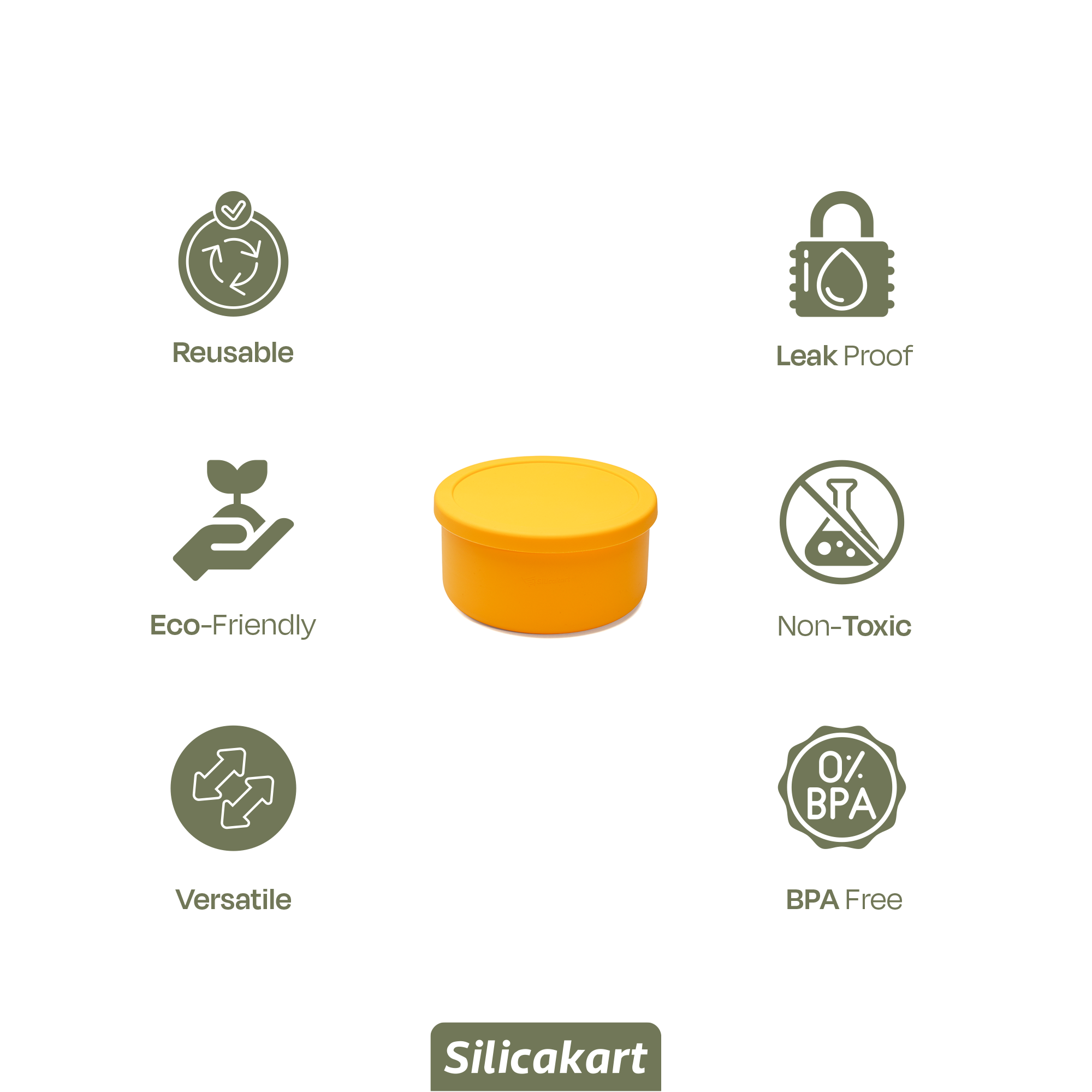 Silicakart Silicone Bento Boxes Large-Yellow (Round)