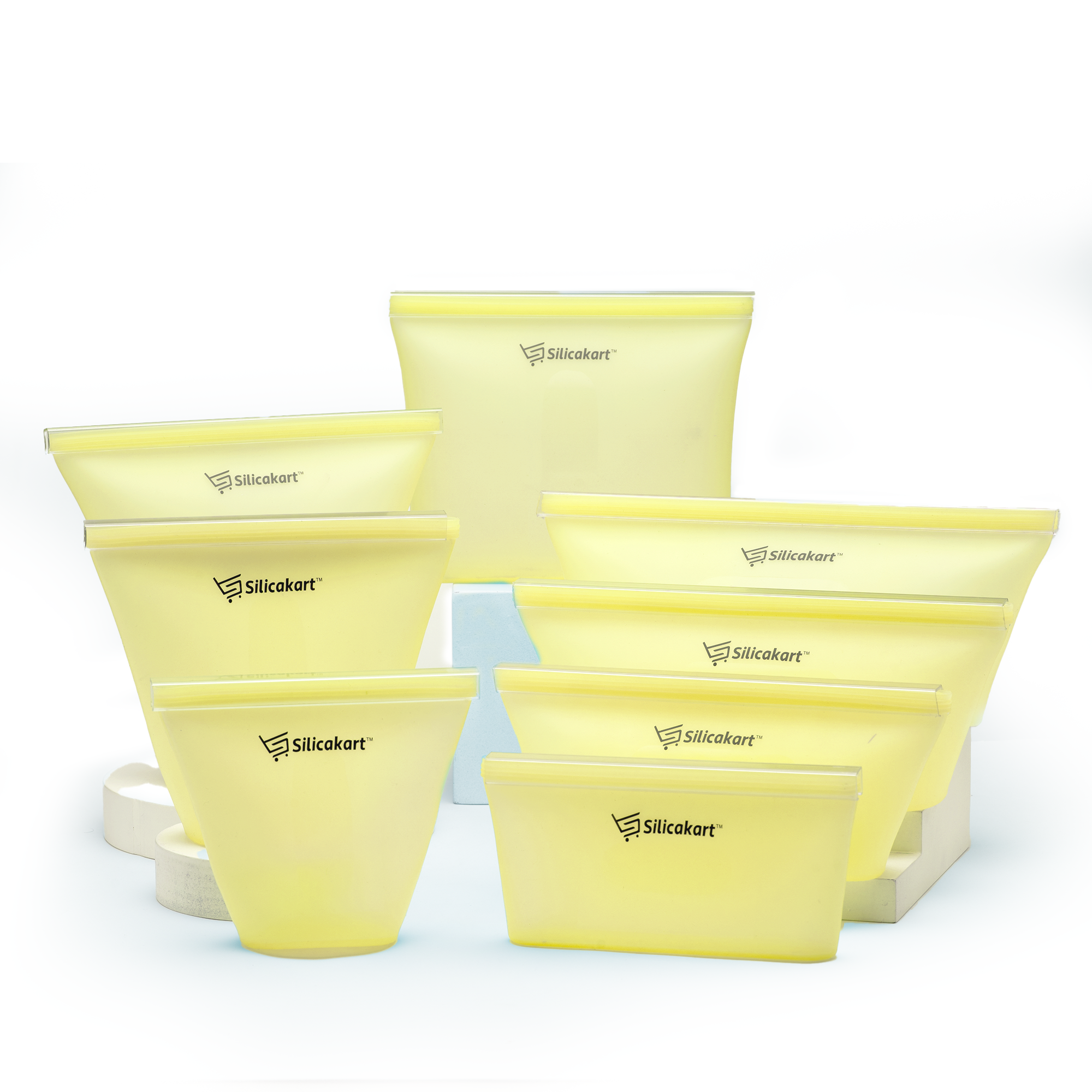 Silicakart Silicone Zip-bag  | Set of 8 (Yellow)