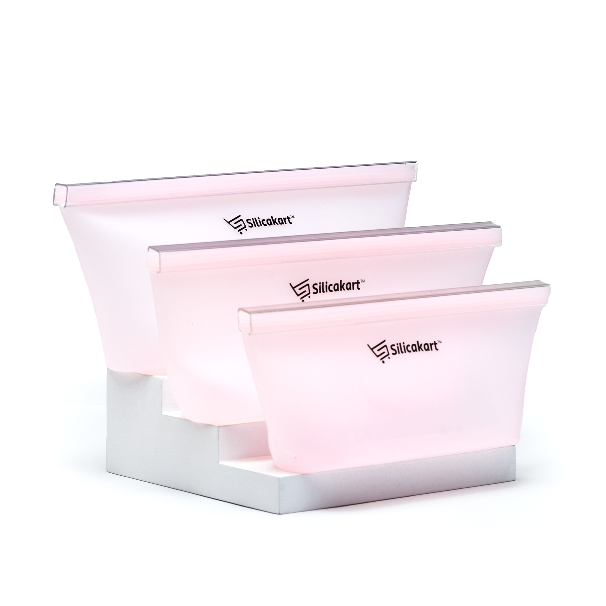 Silicakart Silicone Zip bag | Set of 8 (Pink)