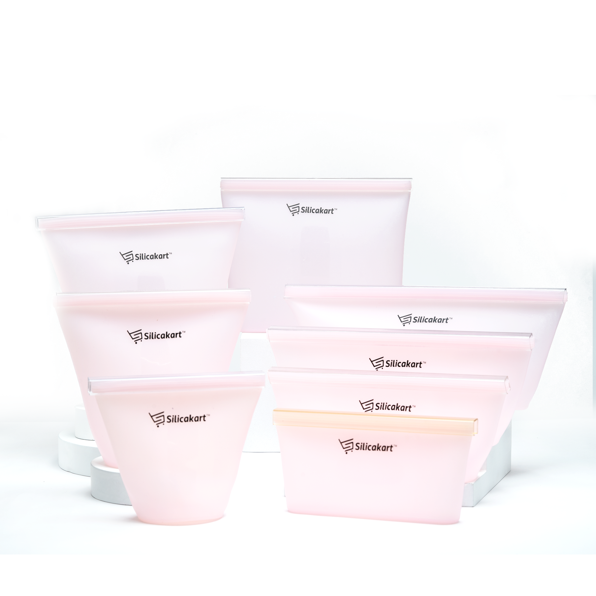 Silicakart Silicone Zip bag | Set of 8 (Pink)